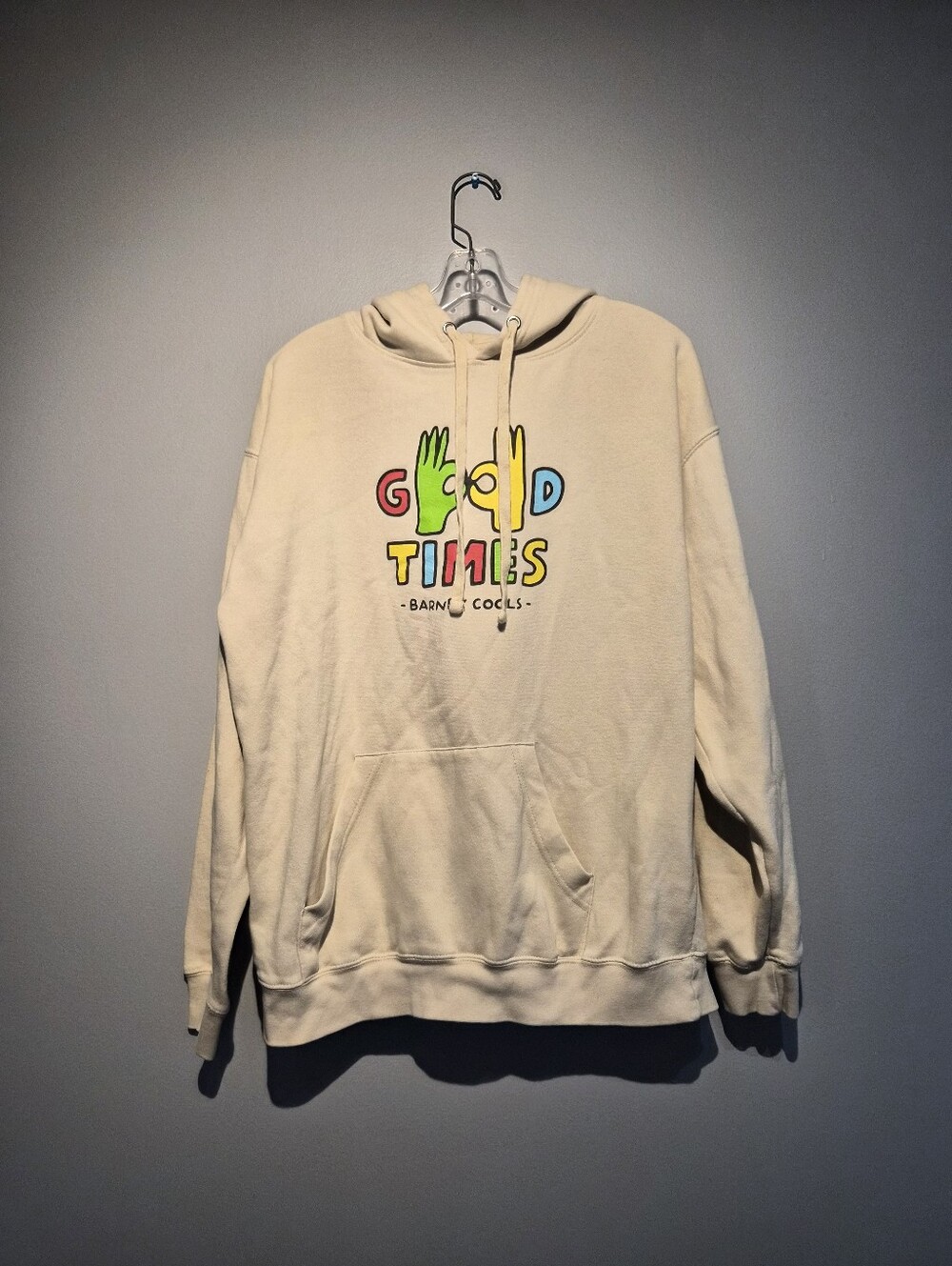 Barney Cools Good Times Tan Hooded Sweater | Size Large
